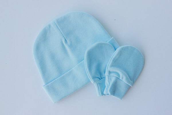 Baby Cotton Mittens and Beanie